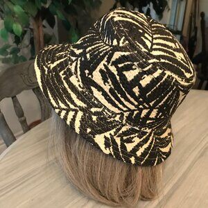 Ladies Teens Straw Hat Black And Cream Fern Pattern Size 54CM